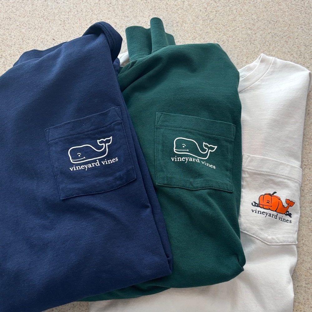 Vineyard Vines Kids Long Sleeve Tees - Blue, Green, White size xl